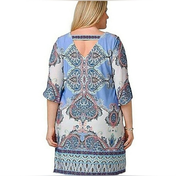 Roz & Ali Women’s 14 Scoop-Neck 3/4 Cut Out Sleeves Paisley Sheath Mini Dress - Picture 2 of 10